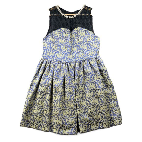 Gracia Women Dress Skater Lace Illusion Neckline Attached Pearls Large B130 - Picture 1 of 10
